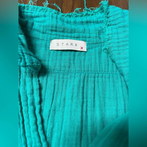 Stark X Cotton Gauze Sleeveless Dress Pockets Flowy Collared Breezy Med Green - Picture 9 of 11